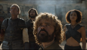 Tyrion and Company watching Danaerys leave